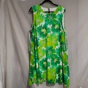 Green and white floral Calvin Klein A line flounce dress 20w